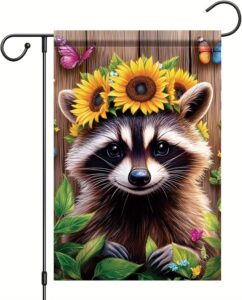 Raccoon with Sunflowers Garden Flag