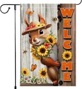 Squirrel with Sunflowers and Welcome Sign Garden Flag