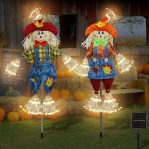 2 Fall Scarecrows Solar Powered