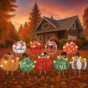 9 Piece Pumpkin Yard Signs Solar Powered Lights