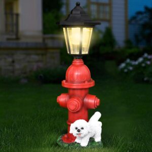 Fire Pit Solar Powered Fire Hydrant with Lantern and Puppy